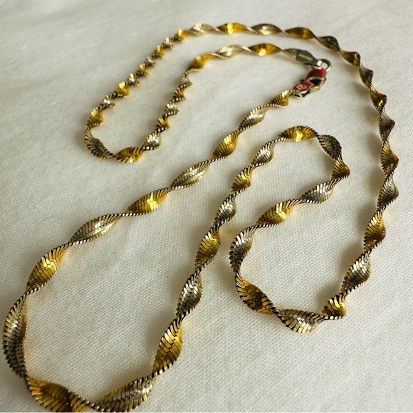 Sterling Silver 925 Gold Twisted Herringbone Necklace Chain - Picture 7 of 11